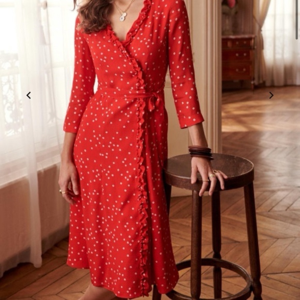 Sezane Betty Daisy Print Wrap Dress in Red Size 2